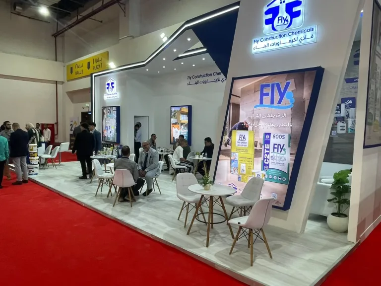 Visitors meeting the Fly Construction Chemicals team at the Egypt Projects 2026 stand
